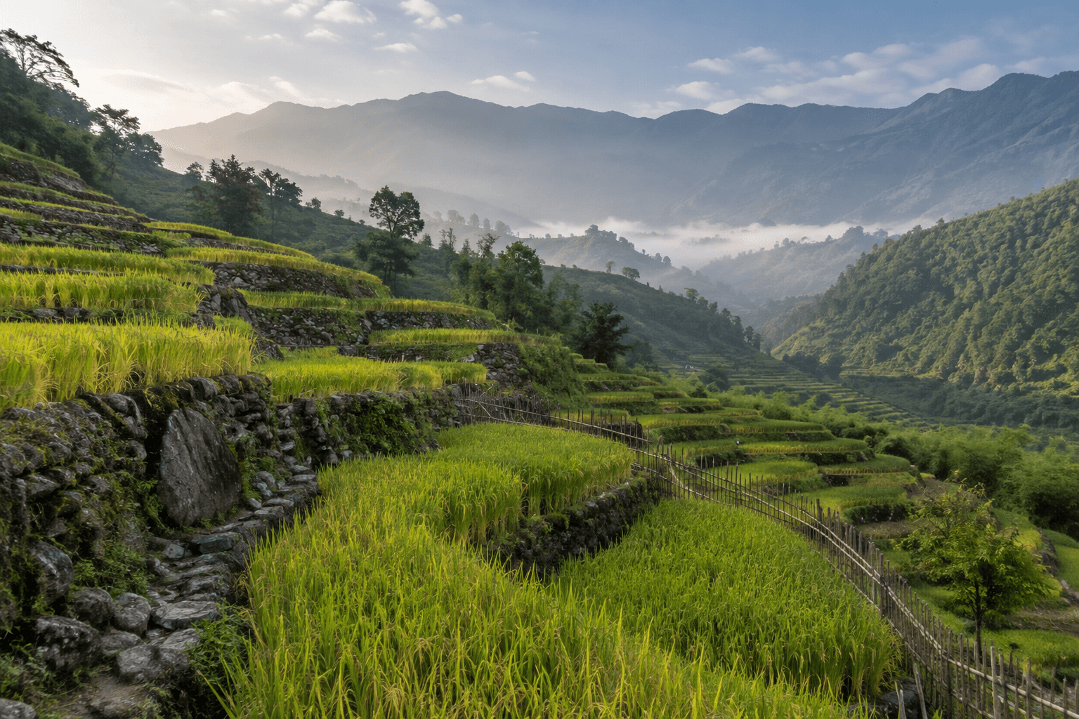 Terraced fields and village homes in Khonoma, Nagaland