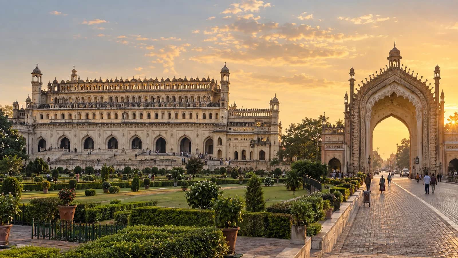 The monumental arches and gardens of Bara Imambara and Rumi Darwaza in Lucknow