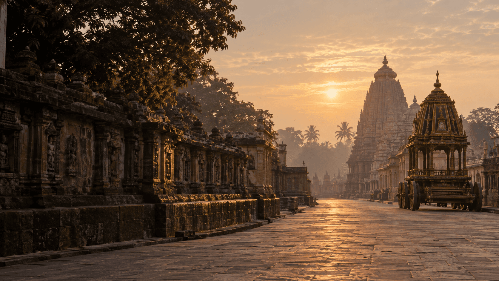 The ceremonial Rath Yatra route near Baripada Jagannath Temple in Odisha at early light